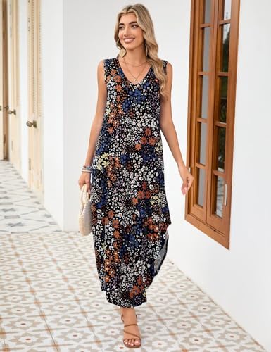 Image of JollieLovin Women Plus Size Summer Tank Maxi Dresses Sleeveless Causal V Neck Beach Long Dresses Swim Cover up (L-5X)