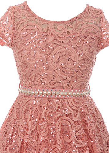 BNY Corner Cap Sleeve Floral Lace Glitter Pearl Holiday Party Flower Girl Dress3