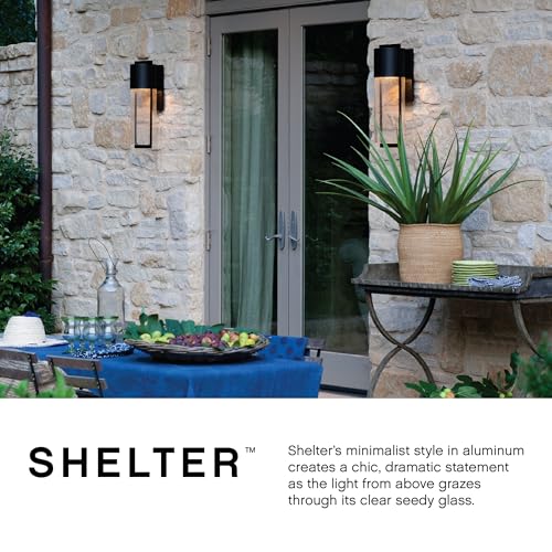 Hinkley Shelter Medium Outdoor Wall Mount Lantern - Minimalist Style, Dark Sky-Compliant, Solid Aluminum/Clear Seedy Glass - Black - Image 7