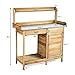 Giantex Potting Bench Table for Outside Natural Wood Garden Plant Lawn Patio Table Storage Shelf Metal Tabletop Outdoor Workstation Flower Pot Bench (Natural Fir w/Cabinet)