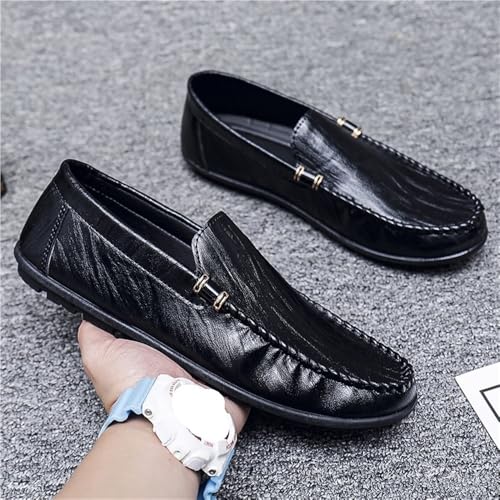 Mens PU Leather Loafer Shoes Flat Heel Slip Resistant Wedding Fashion Slip-on Solid Color Stitching Details Comfortable2
