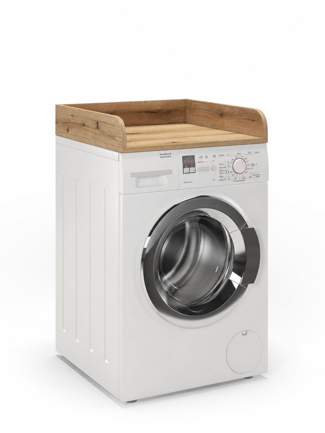 regalik Washing Machine Countertop with Shelf, 12 x 60 x 60 cm Wooden Color Worktop with Raised Edges, Laundry Room Storage Topper for Washing Machine