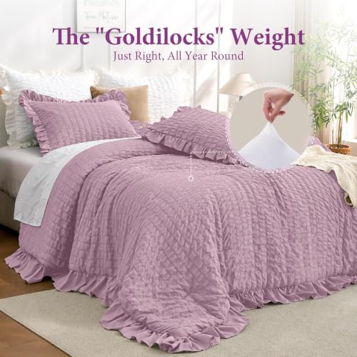 Image of JOLLYVOGUE Dusty Purple Full Comforter Set,3pcs Seersucker Comforters Full