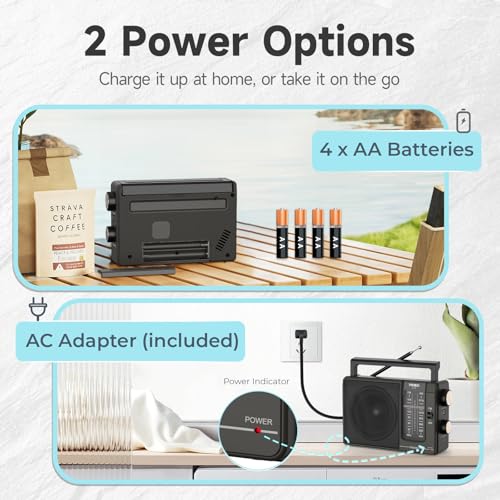 Image of PRUNUS J-03 AM FM Radio Large Speaker Excellent Sound, Excellent Reception, Large Tuning Knobs for Easy to Use Portable Plug in Wall or AA Battery Operated for Home /Outdoor