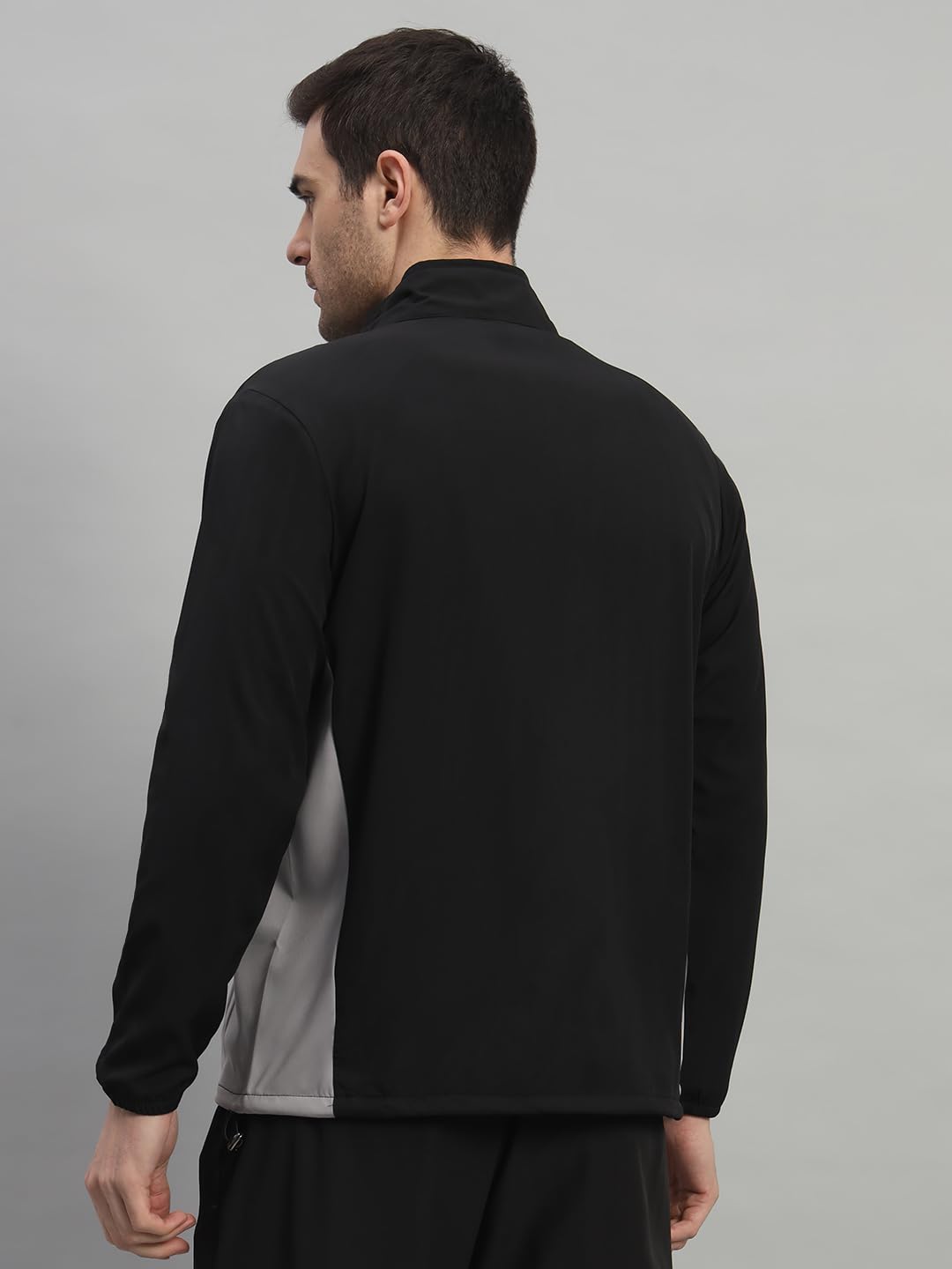 FITINC Polyester Contrast Panel Sports Track Standard Length Jacket For Men - Black (Large) 2