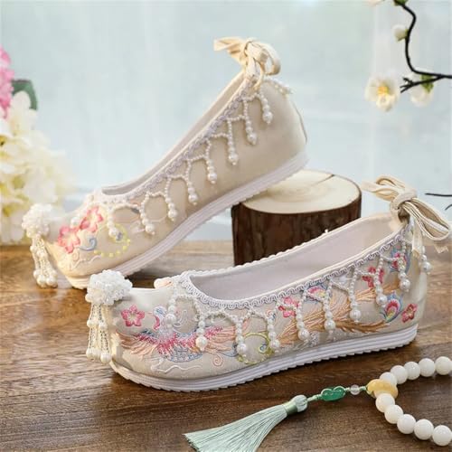Women's Wedding Flats Shoes Embroidered Traditional Chinese Tassel Bride Shoes3
