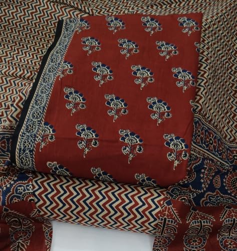 Image of DRAVINAM Trends Women's Premium Cambric Cotton Jaipuri Printed Unstitched Salwar Suit Dress Material with Mulmul Cotton Dupatta