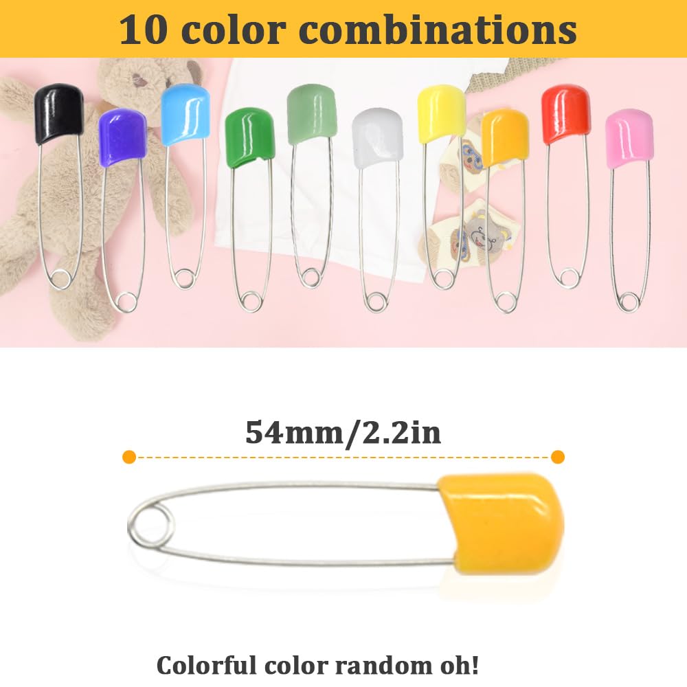 Ruidee 50 PCS 54mm Stainless Steel & Plastic Child Safety Pins with Locking Closure for Sewing Children's Clothing & Diaper Fastening (ET-BZ/Colour) - Image 2