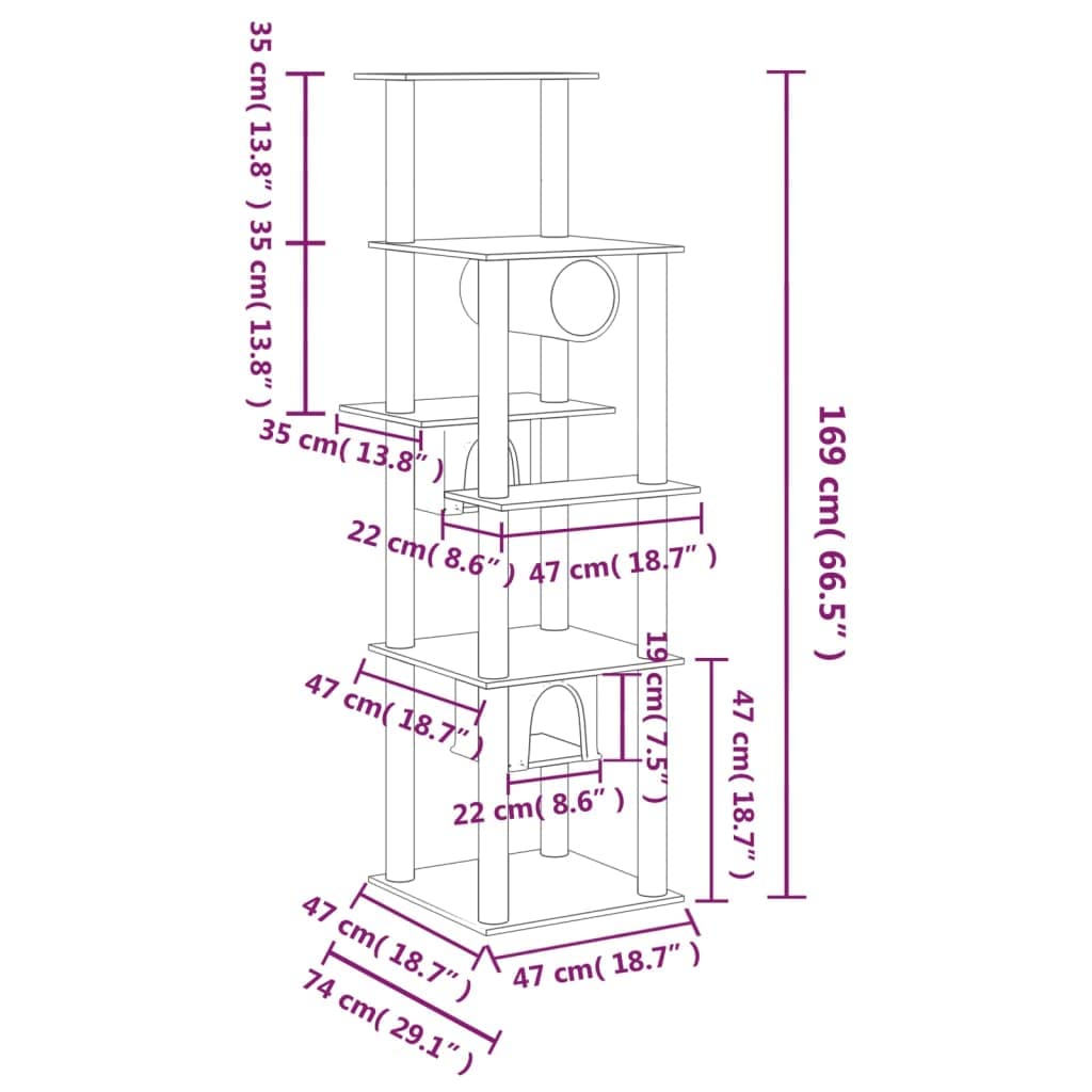 Rascador para gatos con columna rascadora de sisal, gris claro, 169 cm, árbol de escalada con cueva, hamaca, plataforma de descanso y felpa, muebles rascadores para interior salón, cuidado de
