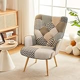 Fahomiss Accent Chair, Living Room Chair, Modern High Back Armchair, Colorful Patchwork Reading Chairs for Bedroom, Lounge Chair with Linen Fabric Shell and Solid Wood Feets (1, Gray)