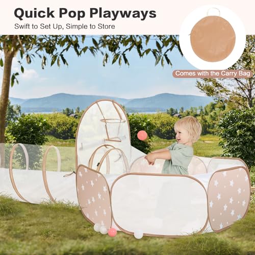 Image of PigPigPen 3 in 1 Kids Play Tent with Play Tunnel and Ball Pit, Toddler Clibing Toys for Boys & Girls, Pop Up Playhouse Toys for Baby Indoor Outdoor, Gift for 3+ Year Old Child