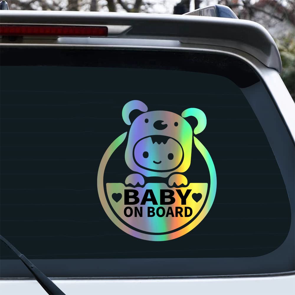 Cute Koalas Baby On Board High Intensity Reflective Car Sticker, Kids Princess In Car Warning Caution Sign Decals for Car Window 6"x7" (Sticker-Z-Holographic Silver)