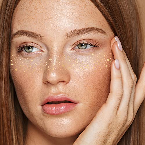 Galactic Gold Face Freckles Set Of 10 Premium Festival Waterproof Temporary Metallic Gold Foil Face Flash Tattoos | Gold Freckles, Gold Star Tattoo, Metallic Tattoo, Face Flash, Face Shimmer, Freckles, Festival Tattoo #TOP1