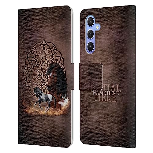 Coque Samsung Galaxy A34 5G cuir portefeuille personnalisable avec nom et motif cheval