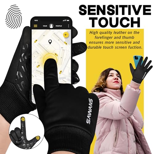SAWANS Warm Winter Gloves Running Cycling Gloves Touch Screen Anti-slip for Men Women Cold Weather Driving Sports Outdoor Bike Gloves Hiking Ski Climbing Riding Walking - Image 5