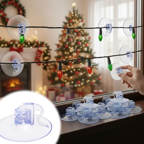 100pcs Christmas Light Suction Cups for Hang String, Small Suction Cup Clips Holders Clear Plastic 1.5 Lights Hooks for Window Glass Home Bathroom Kitchen Christmas Decoration - No Tools Required