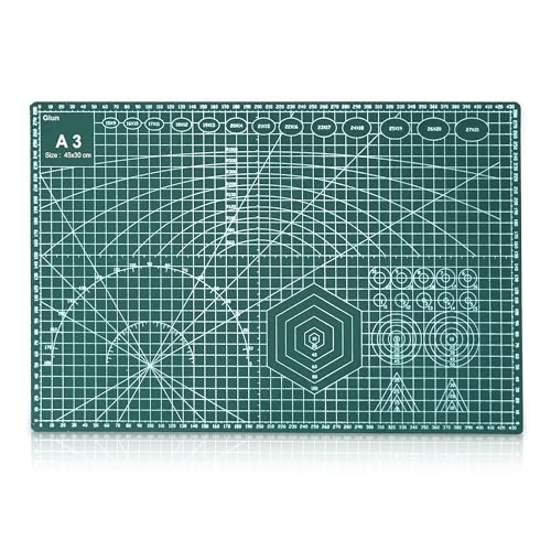 Image of GLUN A3 Size DIY Cutting Mat, Size 45x30x0.7cm Scale Green Mat, Protect Table Top from Sharp Blades, Colours, & Other Art-Craft Tools
