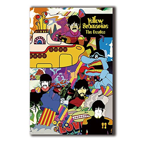 The Beatles - Yellow Submarine Poster sur Toile – 28x43cm – Affiche Sans Cadre (11×17) inch Cadeau - Les Beatles, Paul McCartney, John Lennon, RIngo Starr, George Harrison The Beatles - Yellow Submarine Poster sur Toile - 28x43cm - Affiche Sans Cadre (11x17) inch Cadeau