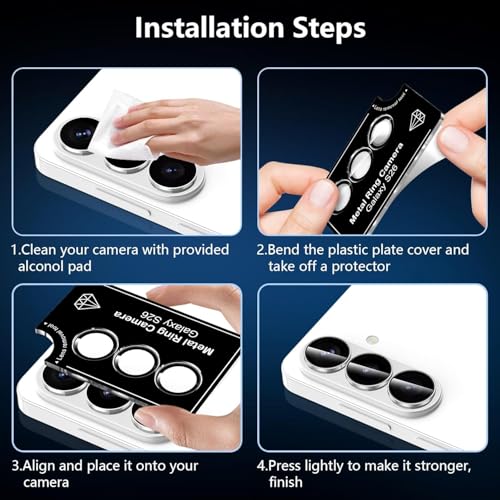 Image of Premium Camera Lens Protector Compatible For Samsung Galaxy S26 Ultra 5G (Silver) Camera Lens Protector - 9H Tempered Glass, Military-Grade Anti-Scratch, Case-Friendly, Easy Install Frame