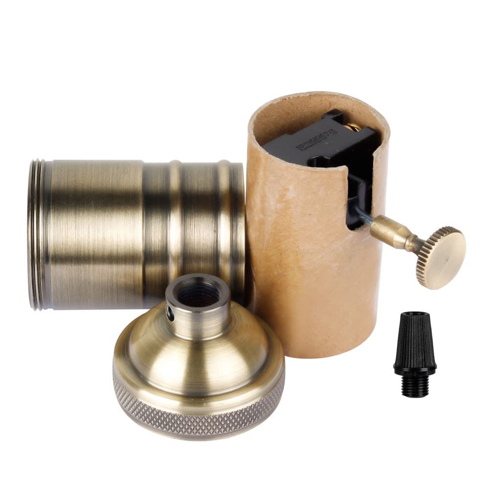 Efine E26 / E27 Massivmessing Industrielampe, Vintage-Edison-Pendelleuchte, Kupferfassung mit Schalter, 2 Stück Antik messing antik-optik