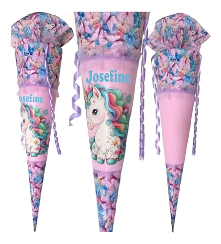Regenbogen Einhorn Schultüte für Mädchen, passend zum Beckmann, Wunschname