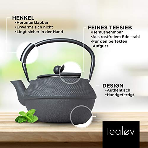 Tealøv TETERA HIERRO FUNDIDO 800 ML | Tetera de Hierro Fundido | Con Infusor de Acero Inoxidable | Interior Totalmente… - Imagen 5