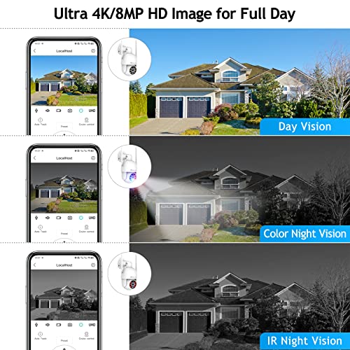 4K Wifi Security Camera, Wireless Camera 8Mp Pan Tilt Weatherproof 24/7 Recording Auto Tracking Support Color Night Vision, Alexa, Siren Alarm, Spotlight Human Motion Detection, 2 Way Audio, Cloud/Sd #TOP1
