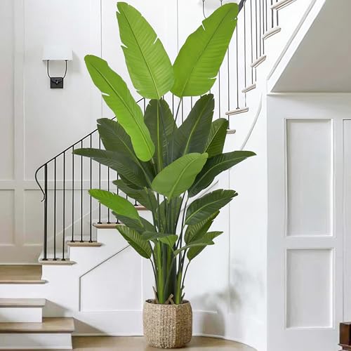 Roselywed Artificial Bird of Paradise Tree 7FT 22 Leaves Tall Large Fake Faux Tropical Banana Plant 84 Inch Black Pot for Indoor Home Office Poolside Porch Mall Hotel School Decor Housewarming Gift