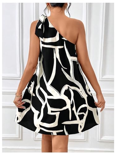 Floerns Women's Allover Print Knot One Shoulder Sleeveless Casual Tunic Dress2