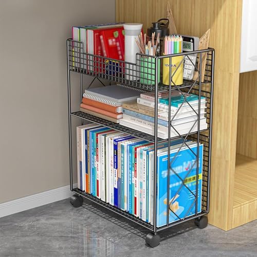 Carrello per libri con ruote bloccabili, con cartelle sospese, per uso scolastico