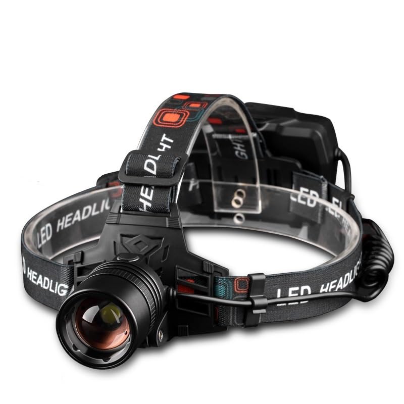 XVersion USB Rechargeable Led Head Lamp, XHP50 Zoomable Waterproof Headlight with 3 Modes and Adjustable Headband, Hard Hat Light Perfect for Camping, Hiking, Outdoors, Hunting, Running (Black V2)