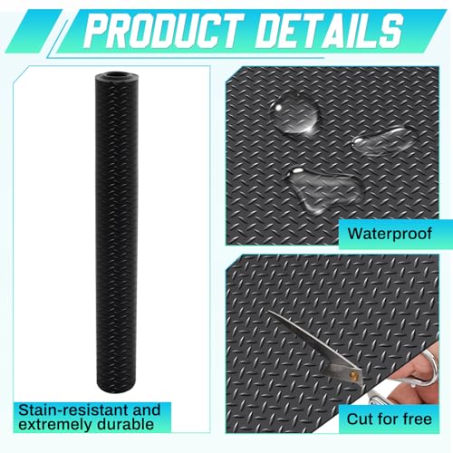 Image of Breling 24 in x 5 ft Rubber Flooring Rolls Mats, Heavy Duty Diamond Plate Coin Plate Garage Floor Mat, PVC Water /Stain Outside Resistant Parking Rv Trailer Flooring Black