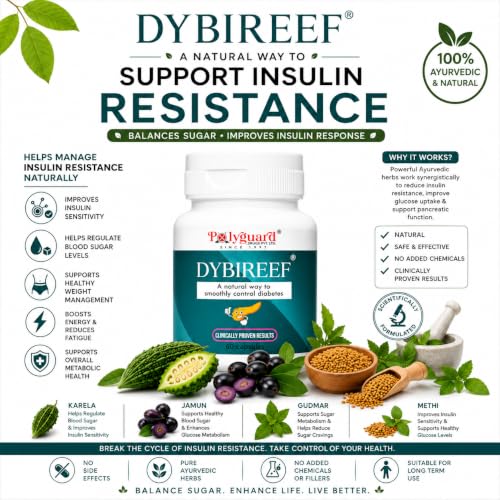 Image of Dybireef capsules | Ayurvedic Sugar Control Capsules with Gurmar, Methi & Karela Extract | Natural Blood Sugar Support & Glucose Management Supplement | enriched with Vijaysar & Jambu Beej extract - 60 Capsules