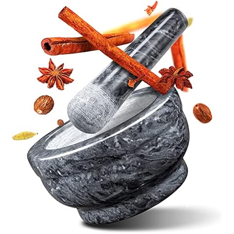 NHEAVEN Marble mortar with pestle in a set with protective base, mortar and pestle are made of solid and tasteless granite - spice mortar Cover