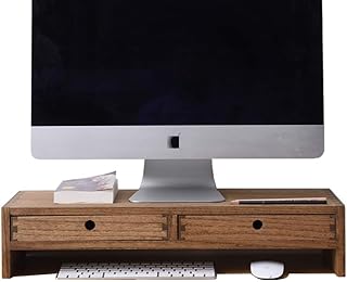 Kirigen Wood Monitor Stand with 2 Drawers - Computer Arm Riser Desk Storage Organizer,Speaker TV Laptop Printer Stand with Pen Slot and Cable Management,Dark Brown Desktop Shelf for Office DBR-2PMJ