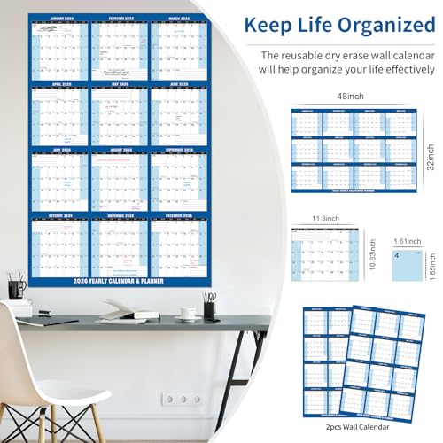 2 PCS 2026 Wall Calendar Set,Large XL 32