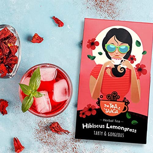 The Tea Saaga Herbal Hibiscuss Lemongrass Tea Organic Tea Leaves, for