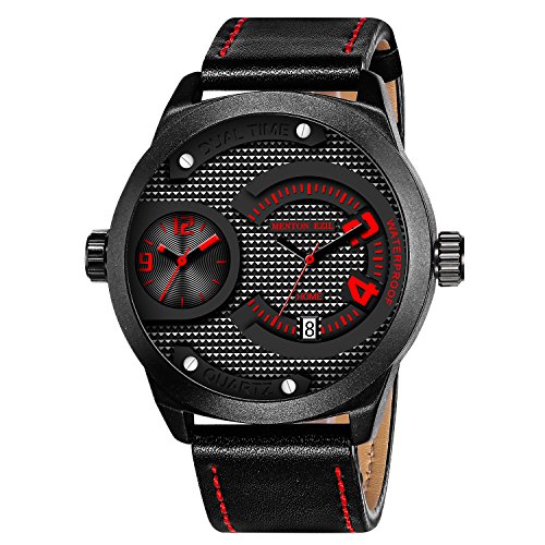 Menton Ezil Men’s Sport Leather Strap Analog Quartz Waterproof Watches Auto Calendar Wrist Watch for Teen Boys