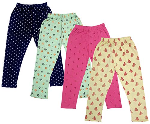 Image of IndiWeaves Girls Printed Cotton Capri Pants for Summer (Lemon,Magenta,Green,Navy Blue, 4-5 Years) Pack of 4