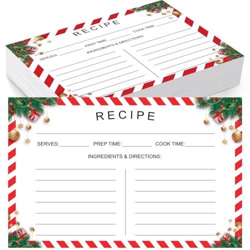 50 Recipe Cards Christmas Holiday Style 4x6inches Double Sided Thick