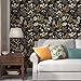Laatse Vintage Wallpaper Peel and Stick Black Floral Wallpaper 17.5'' x 393'' Gold Leaf Contact Paper Vinyl Waterproof Self Adhesive Boho Botanical Wall Paper for Bedroom Shlef Cabinet Décor