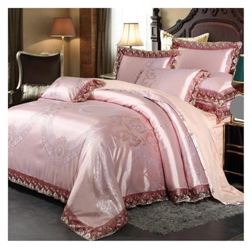 QTANZIQI Cubiertas Modernas de colchas de edredón Elegante Satinado Jacquard de 4 Piezas Juego de Ropa de Cama de edredón de satén