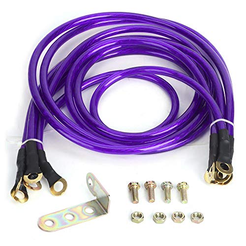 Ground Wire, Universal 5-Point Car Grounding Wire Strengthened Ground Cable System Kit Modification (Purple)