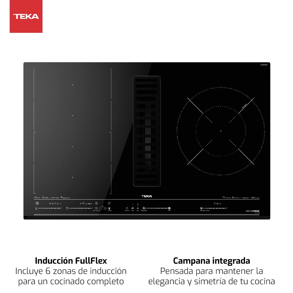 TEKA Placa de Inducción 90 cm con Extractor Integrado, 4 Zonas (3 + Flex), Touch Control Multislider, Función Flex, Zona Paellera, MasterSense Air
