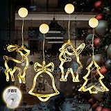 SALCAR 4er Set Fensterbilder Weihnachten LED Batterie mit Saugnapf, Fensterdeko Beleuchtet Hängend, Weihnachtsdeko Weihnachtsbeleuchtung Innen Fenster, Warmweiß