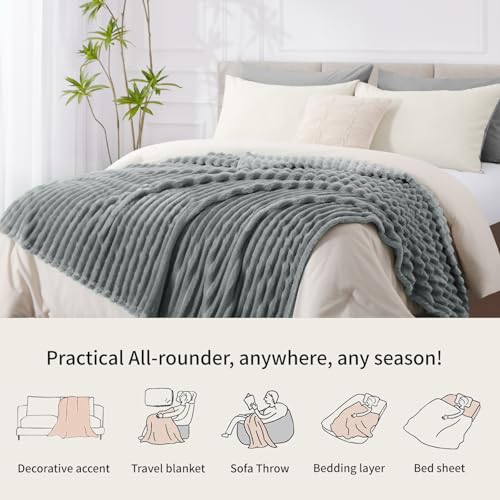 RUIKASI Kuscheldecke Flauschig Decke Hellgrau - 230x270cm Riesig Fleecedecke Sofadecke Couchdecke für Wohnzimmer Deko Blanket… – Ansicht 6