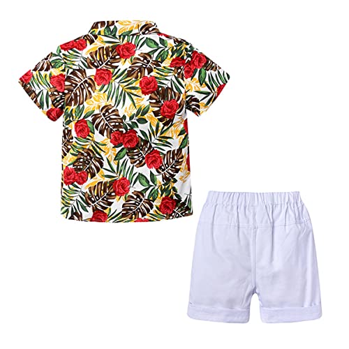Image of Toddler Baby Boy Summer Clothes Set Floral Shirt Bow-tie Shorts Hawaiian Outfit