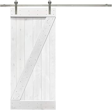 TMS Paneled Wood Stained Z Series DIY Barn Door With Sliding Hardware Kit 84" X 30", White