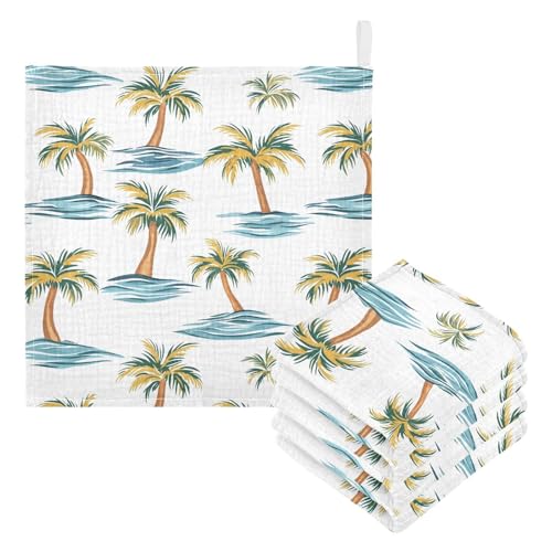 Image of vvfelixl Beach Palm Trees Baby Burp Cloths Baby Muslin Washcloths for Boys Girls Cotton Babys Face Towel for Newborn Infants Soft and Absorbent 11.8 X 11.8 in, 5 Pack