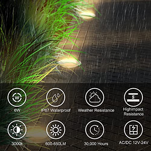 JESLED Outdoor Landscape Lights, 6W LED In Ground Well Lights, 12V 24V 3000K Warm White, IP67 Waterproof Low Voltage Landscaping Spotlight for Driveway Deck Step Yard Fence Garden Pathway (6 Pack)